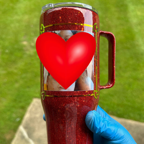 Red Glittered Stainless Steel Tumbler With Photo 24 oz
