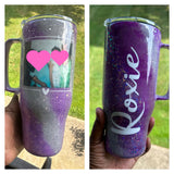 Purple and Silver Glittered Stainless Steel Tumbler With Photo 24 oz