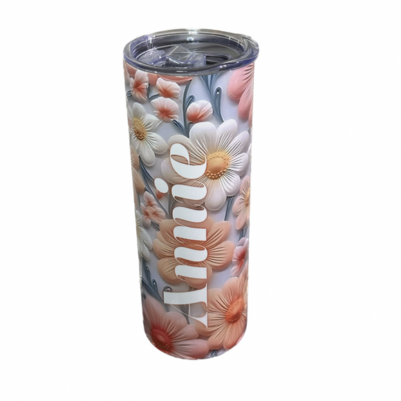 Orange White & Pink Floral Stainless Steel Skinny Tumbler