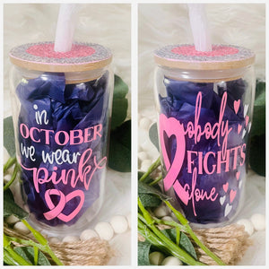 Customizable Can Shaped Drinking Glasses 16 oz with Bamboo Lid & Glass Straw